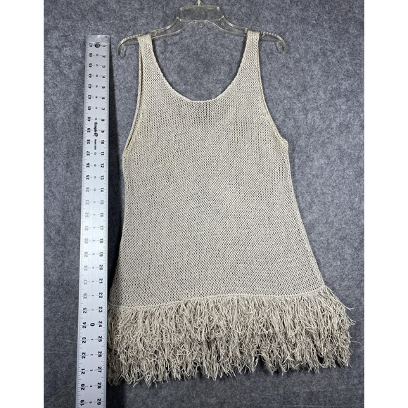 Brunello Cucinelli Sweater Womens Large Beige Cotton Knit Fringe Made in Italy - Picture 8 of 16